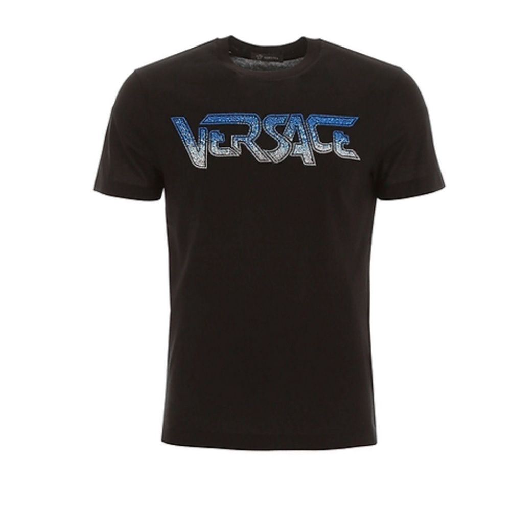 Men’s black Versace T-shirt with blue and silver crystals